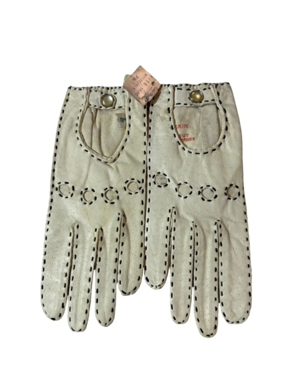 Vintage 50’s Van Raalte White Deerskin Leather Gloves Whipstitch Pearl Snap 7.5